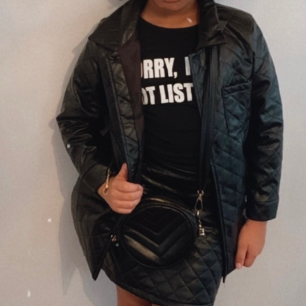 Leather jacket matching skirt